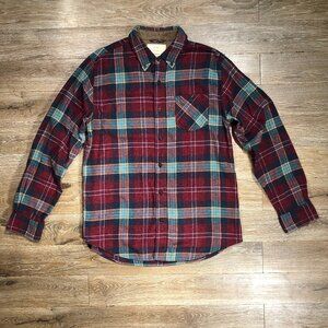 Original Weatherproof Vintage Button Down Mens M Red Plaid Flannel Pocket Shirt